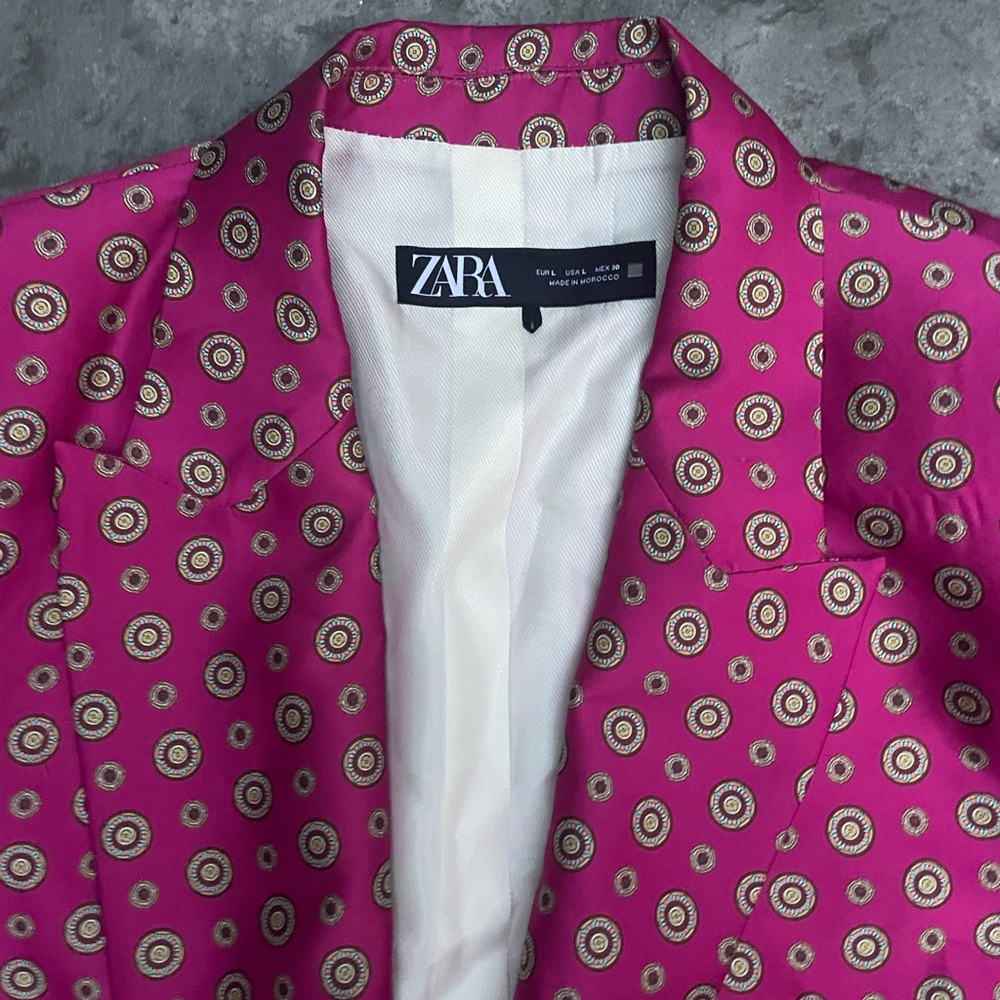 Zara Pink and Teal Patterned Blazer printed satin jacket - Picture 8 of 13